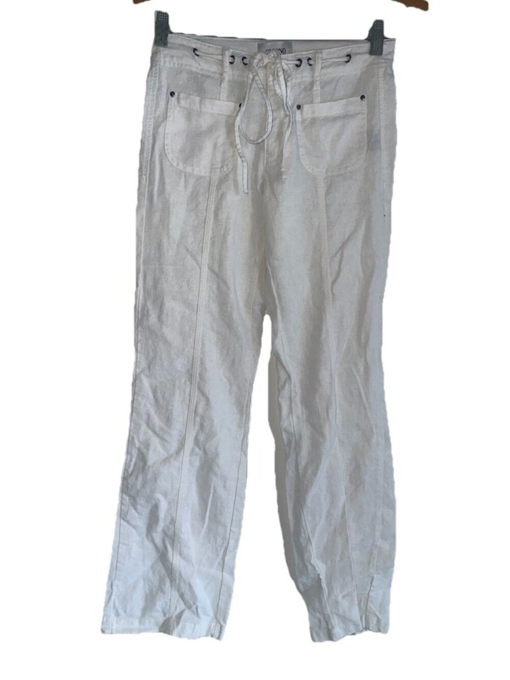 Ci Sono Womens Low Rise Straight Leg Pants Sz S White Linen Blend Beach Resort